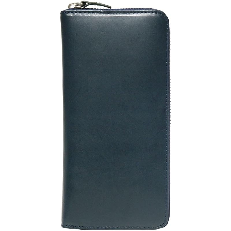 

[Berkut] navy tochigi leather long wallet men s ladies himeji leather wallet made in Japan genuine leather Tanned leather round zipper Thin large