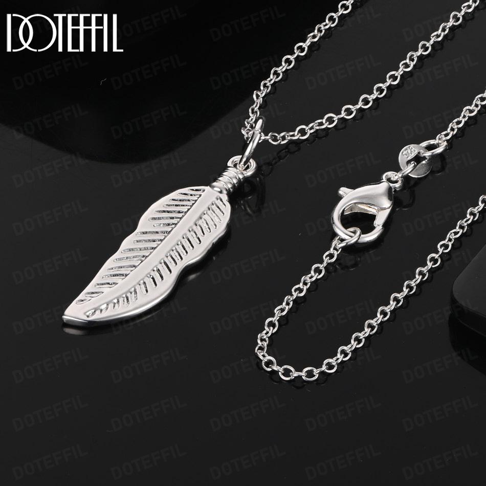 925 Sterling Silver Fashion Necklace Leaf Pendant Jewelry