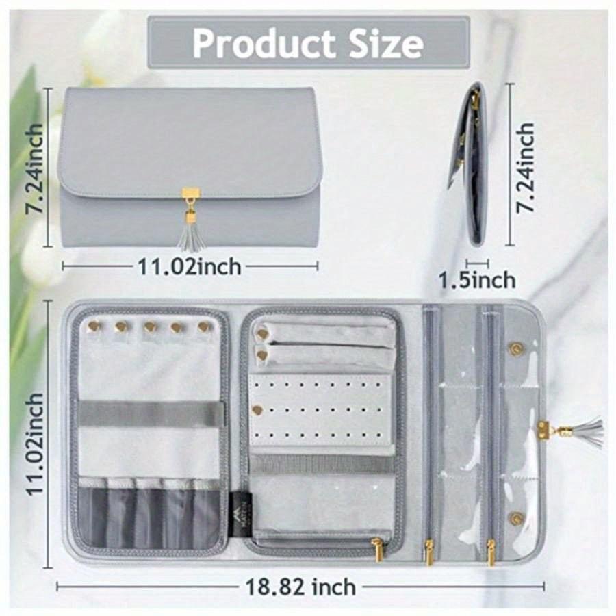 Jewelry Travel Organizer for Women, Tangle Free Portable Leather Jewelry Storage Roll Bag Envelope Clutch, Waterproof Lightweight Jewelry Case Holder