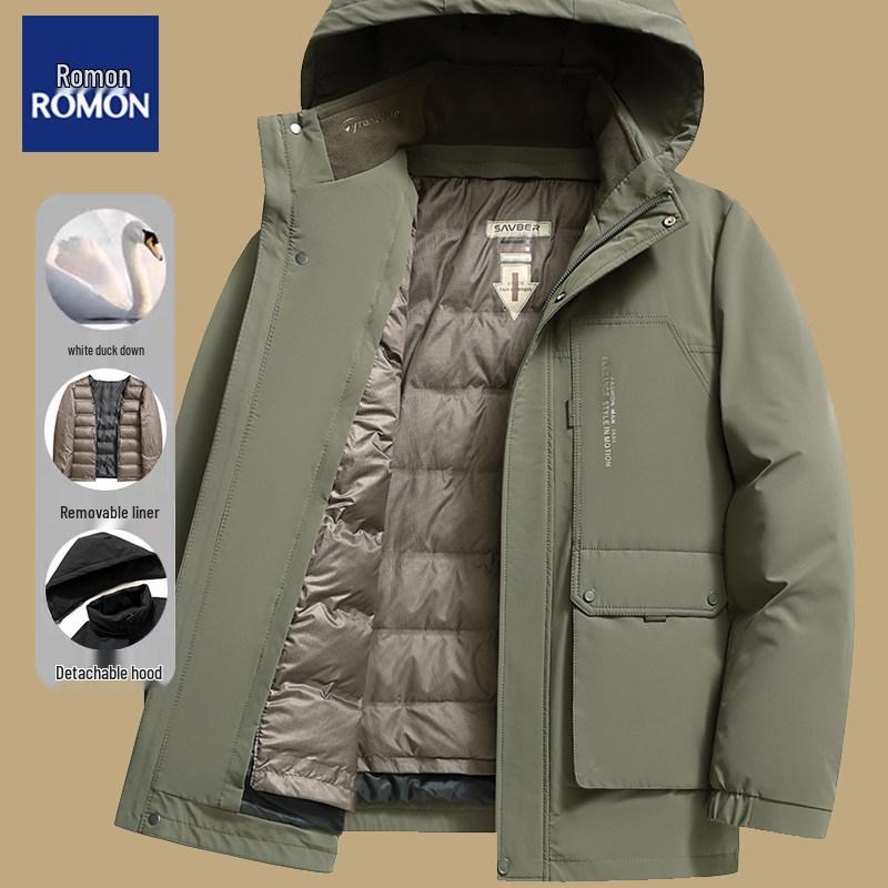 LOMON Men's Thickened Hooded Down Jacket - Removable Lining, Warm Winter Outerwear for Dad