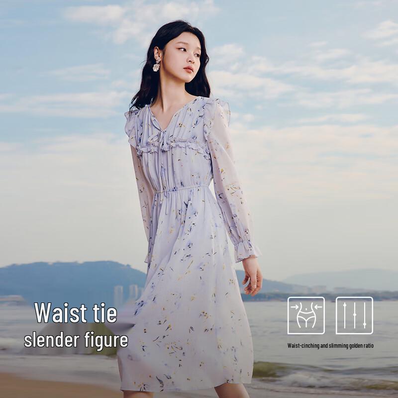 

Qiushui Yiren Women s H-Line Tie-Front Midi Dress L