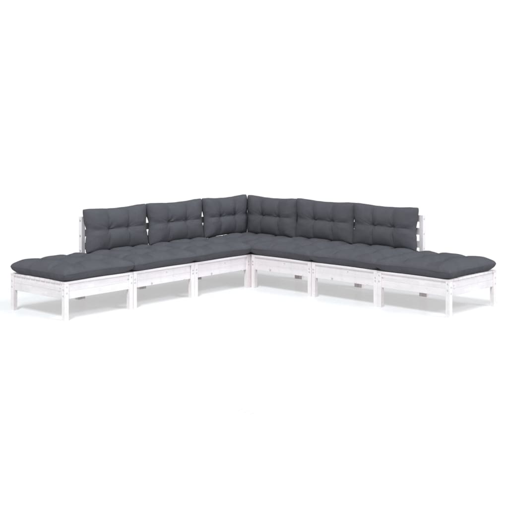 Vidaxl 7-Cz. Garden Lounge Set, Cushions, White, Pine