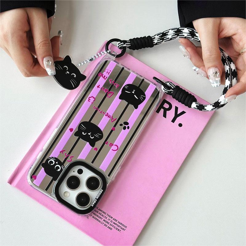 Zhitai Cartoon Mirror Case for iPhone 15 Pro/14 Pro Max/13/12/16 with Lanyard