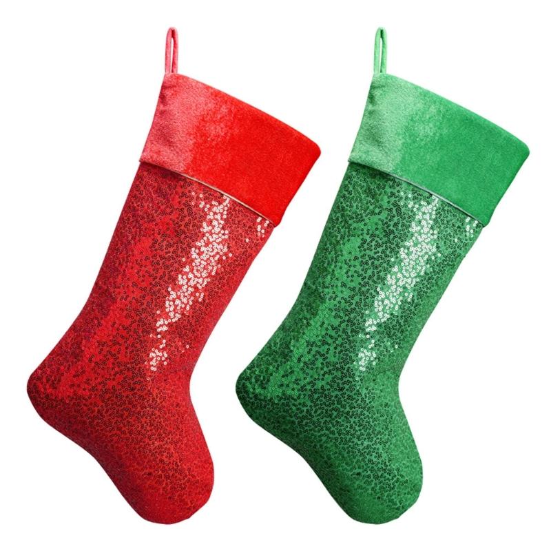 

Colorful Sequins Christmas Sock Large Capacity Stocking Hanging Gifts Bag for Home Stylish Festival Season Decoration красный
