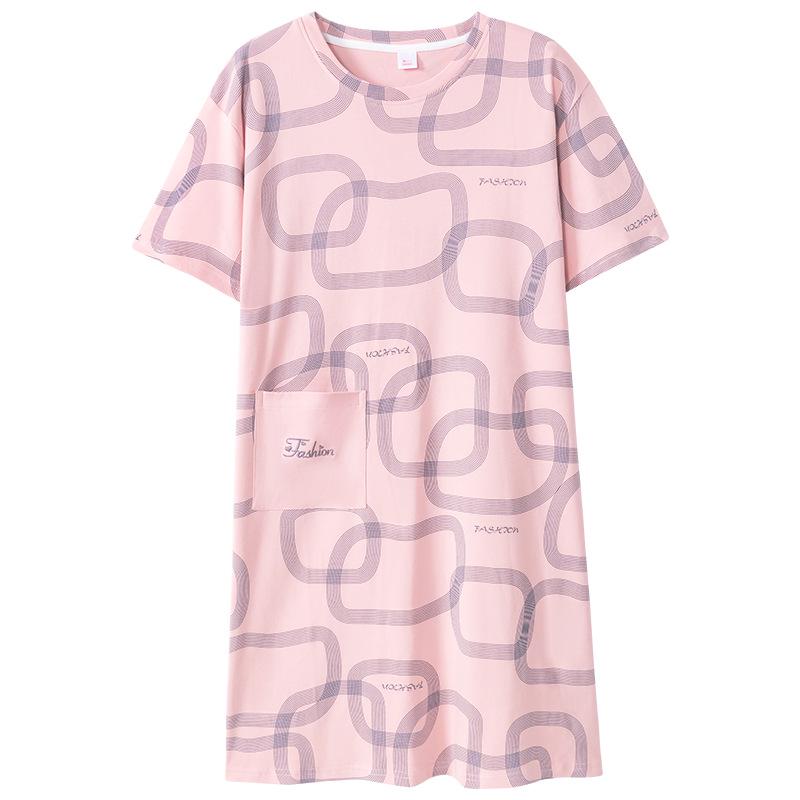 Women's Summer Korean-Style Pure Cotton Short Sleeve Loose Mid-Length Nightgown Pajamas for Home or Casual Wear