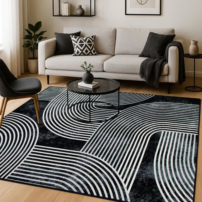 Modern Scandinavian Black Rug 190x240