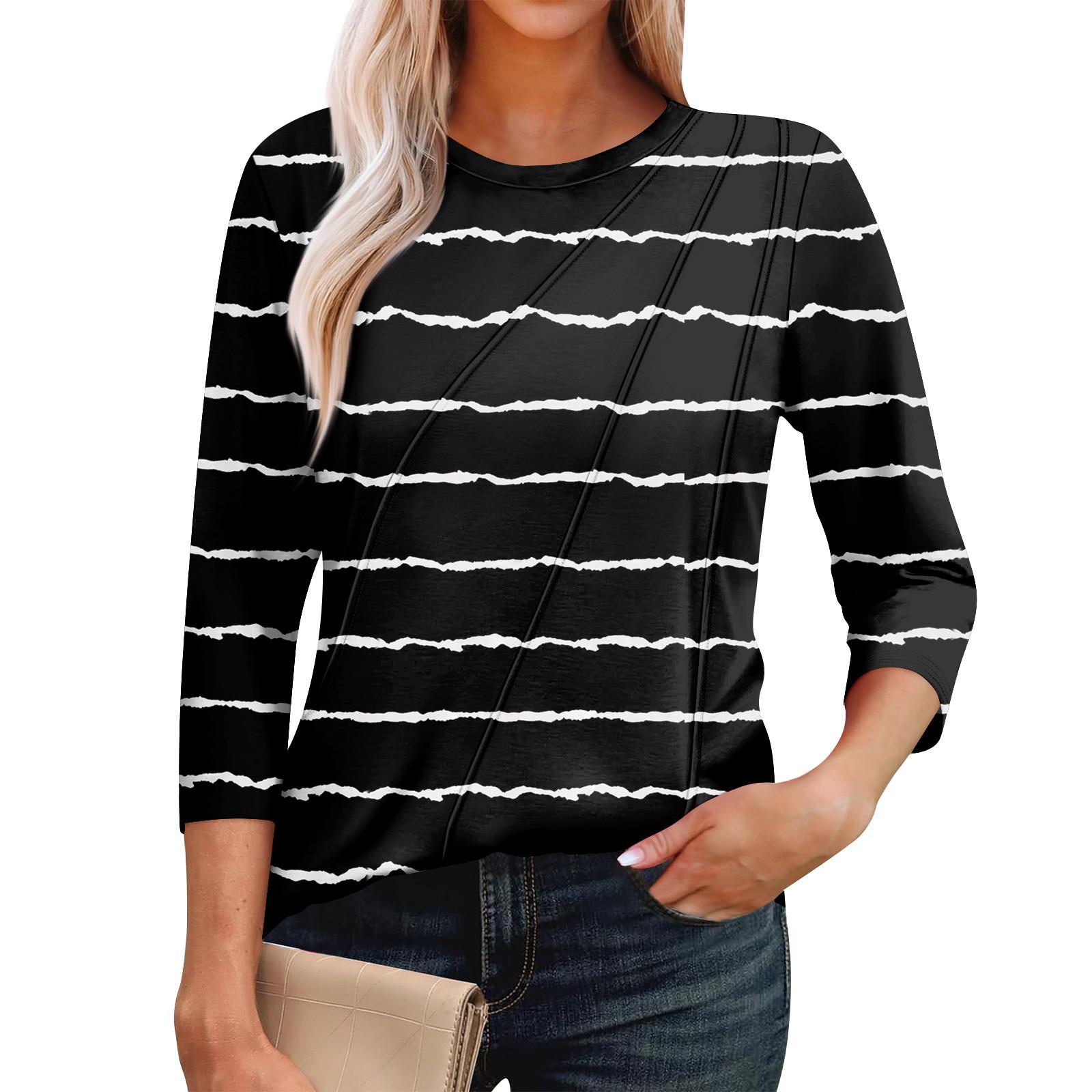 

Женская мода повседневные топы с рукавом 3/4 плиссированные модные топы футболки L чёрный