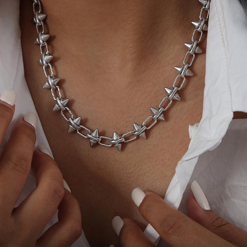 Black Silver Color Spike Necklace For Women Men Hip-hop Rock Punk Style Stainless Steel Neck Chain Necklaces Couple Jewelry Gift