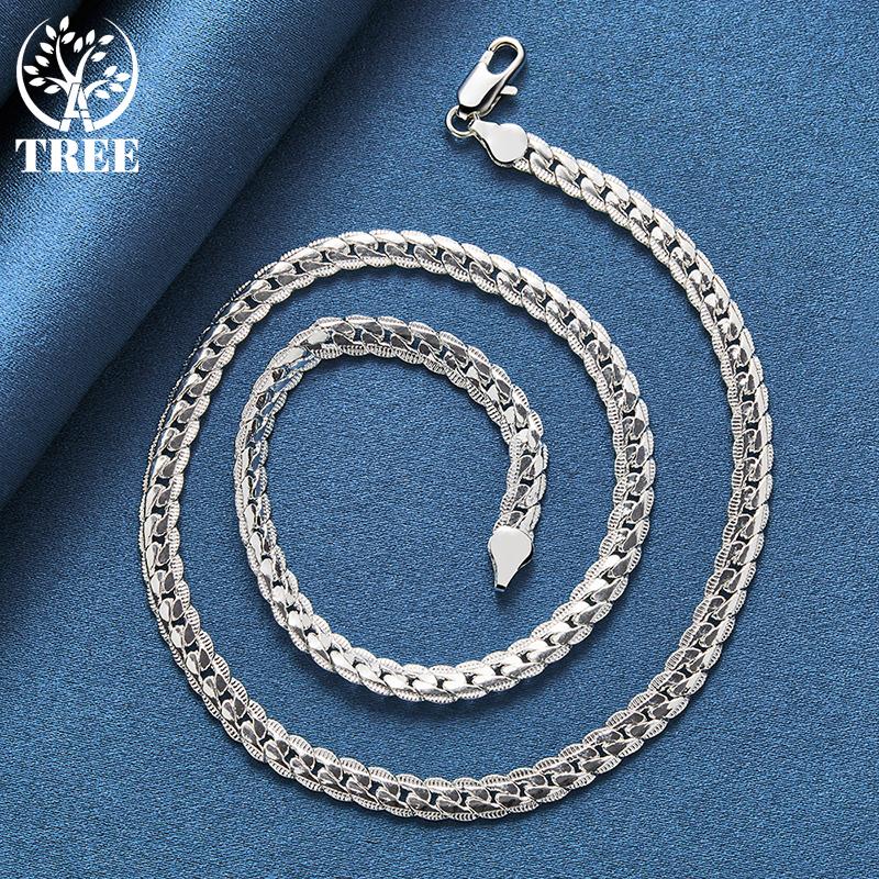 925 Sterling Silver 16/18/20/22/24 Inch 6mm Side Chain Necklace Jewelry
