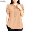 ZANZEA Blusa Casual de Mujer con Cuello Redondo, Color Sólido, Manga Corta Suelta