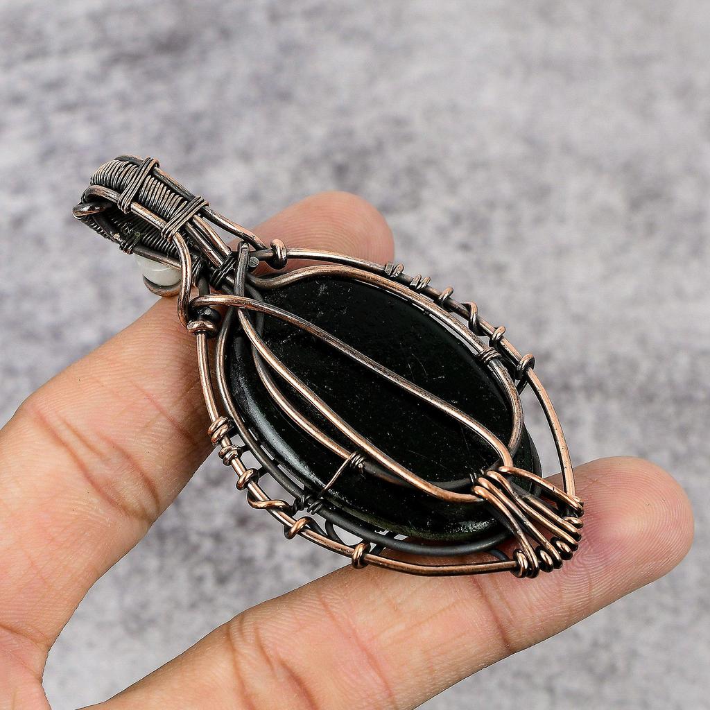 Green Flash Labradorite & Rainbow Moonstone 999 Copper Wire Wrapped Pendant, Handmade Gemstone Pendant , Gift For Mom Antique Jewelry