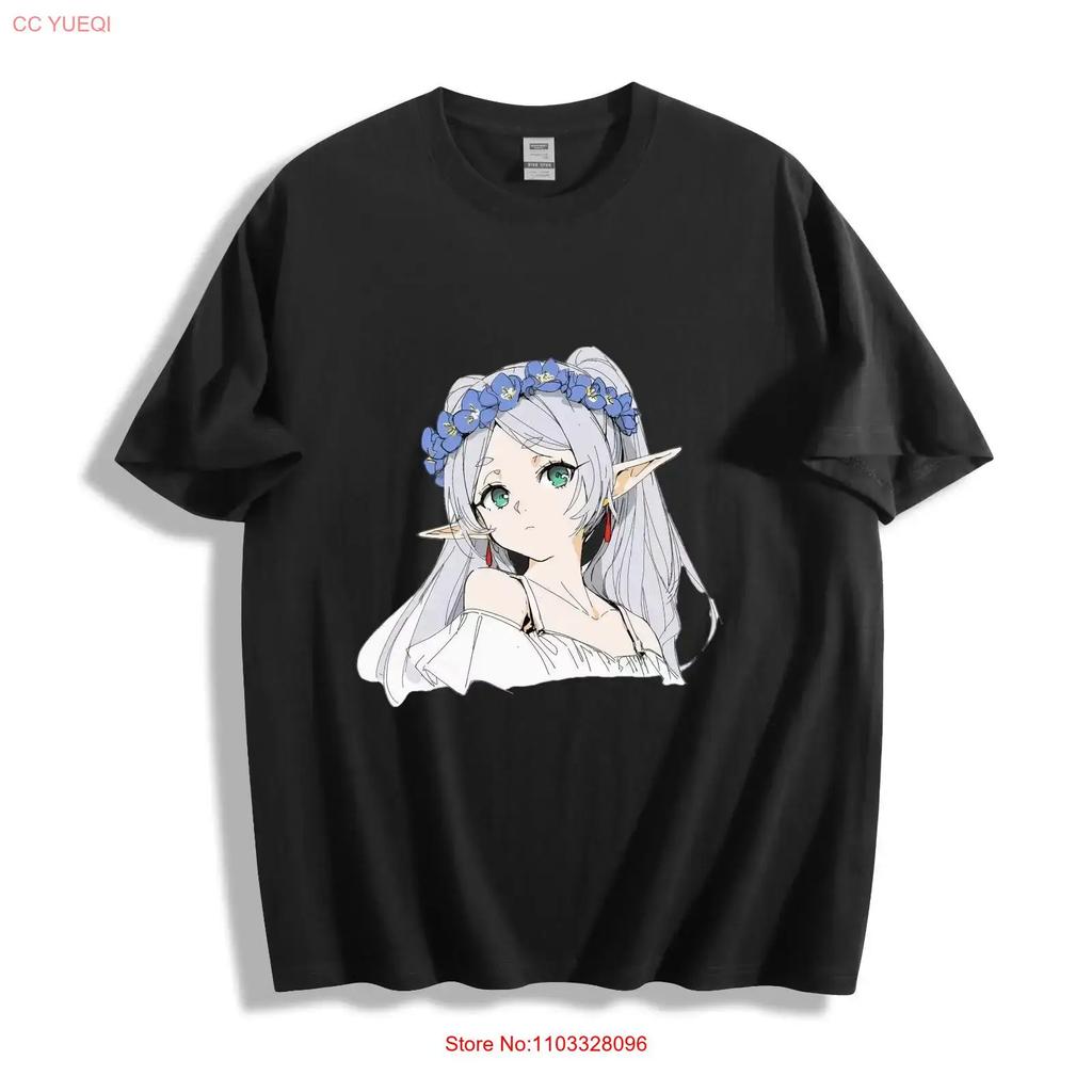 Frieren Floral Crown T Shirt Ethereal Elf Design vintage Washed fashion Stylish Slightly Top For Everyday Wear Stretched