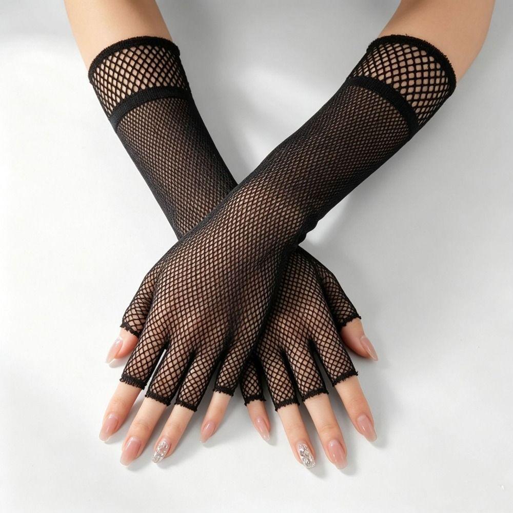 Half Finger Women's Fishnet Gloves Punk Style Girl's Long Gloves Punk Fingerless Gloves For Women