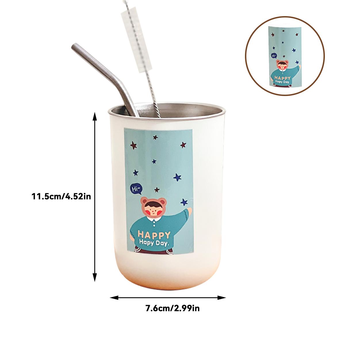 

WORTHBUY Кружка для кофе из нержавеющей стали 304 с двойными стенками, с соломинкой и щеткой для соломинки, милая чашка для воды, термостойкая, для питья, посуда для напитков 301-400ml