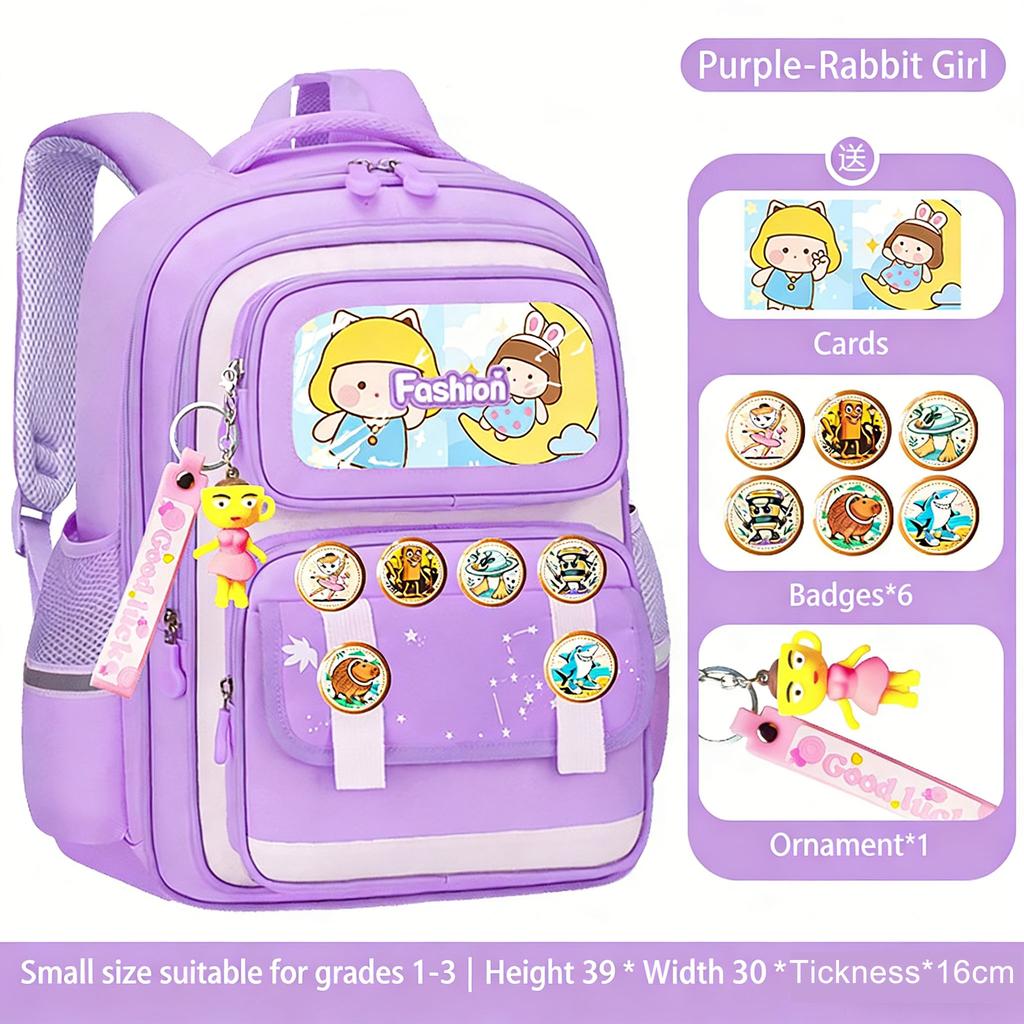 Rabbit Backpack Astronaut School Bag with Badges Keychain for Boys Girls Grades 1-6 Primary School Backpack