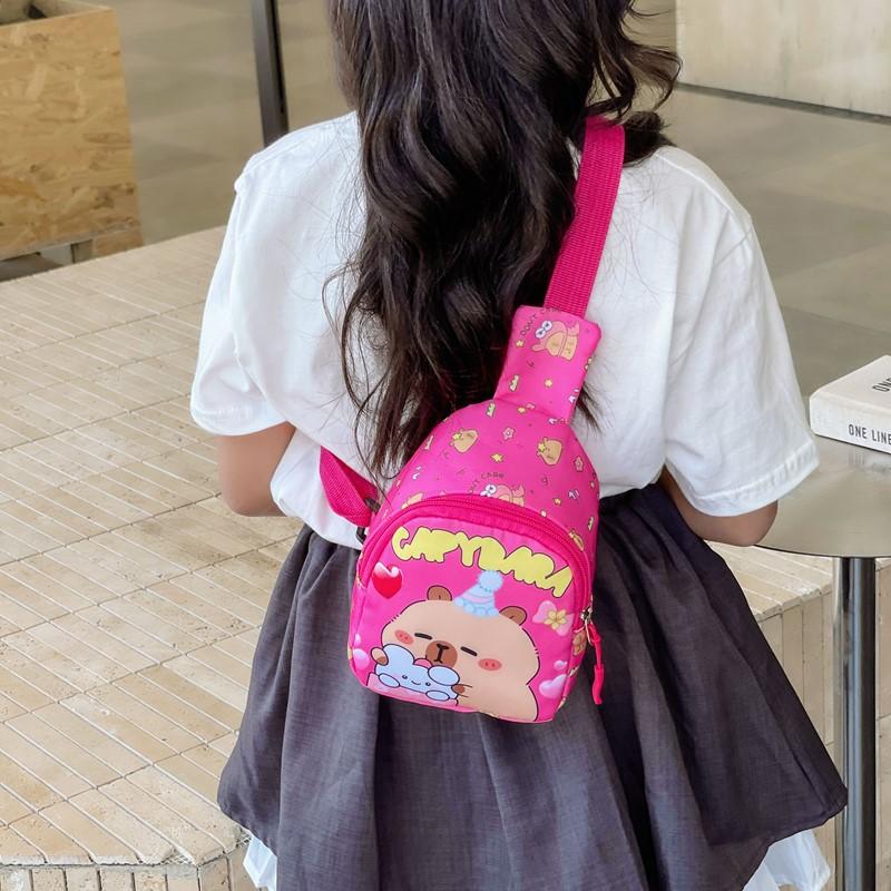 School Bag Cartoon Love Breast Bag New Simple Kapibara Printed Children's Change Bag Oblique Batch