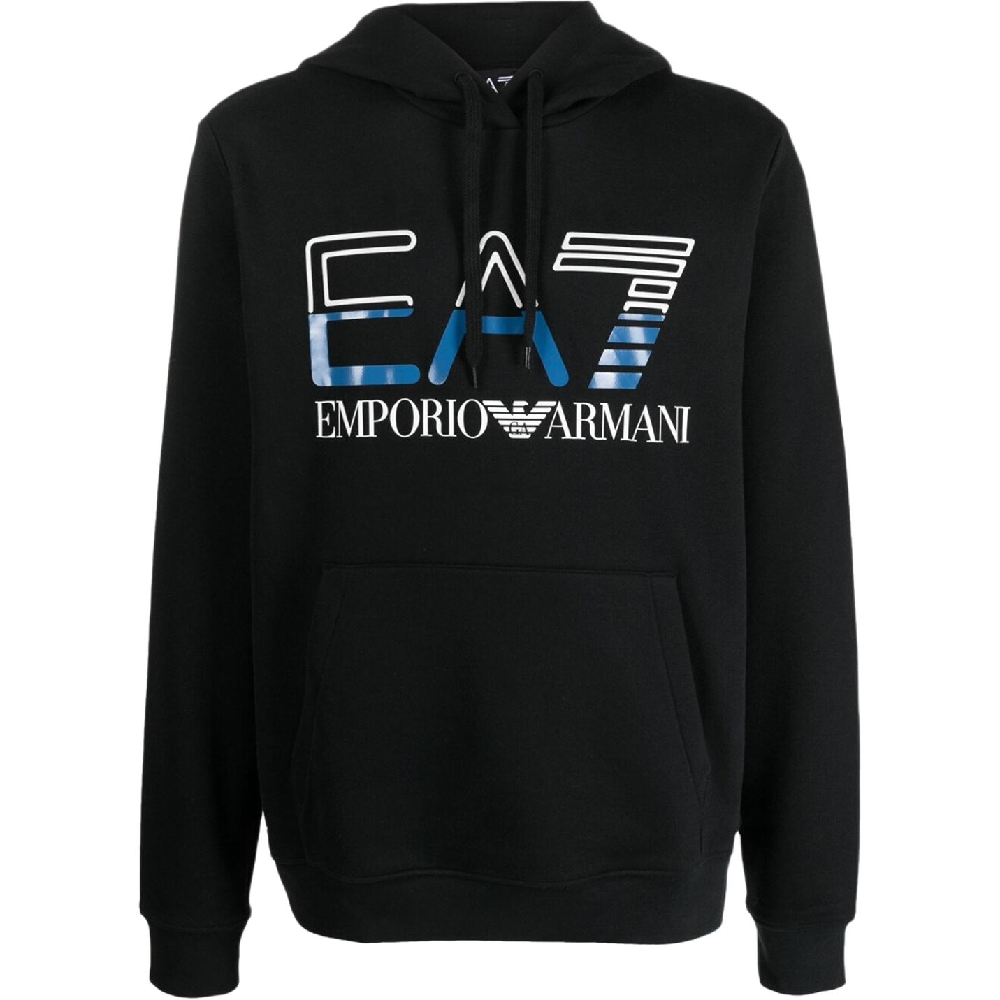 Emporio Armani EA7 SS23 Letterprint Casual Hoodie Heren sweatshirt Zwart 3RPM13-PJLSZ-1200 XL