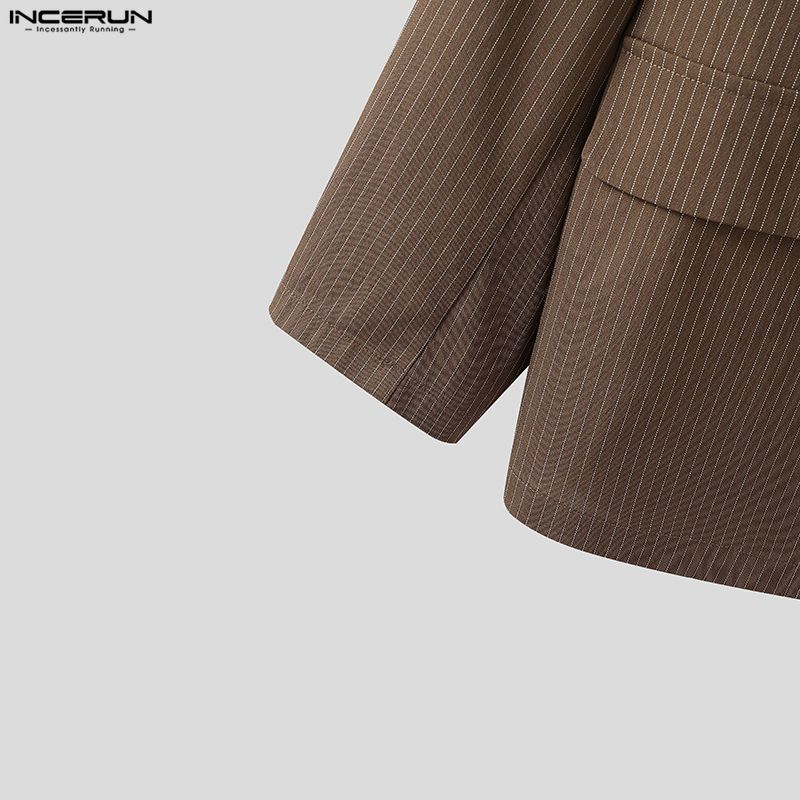 INCERUN Men Notched Lapel Long Sleeve Striped Casual Loose Blazer Coats