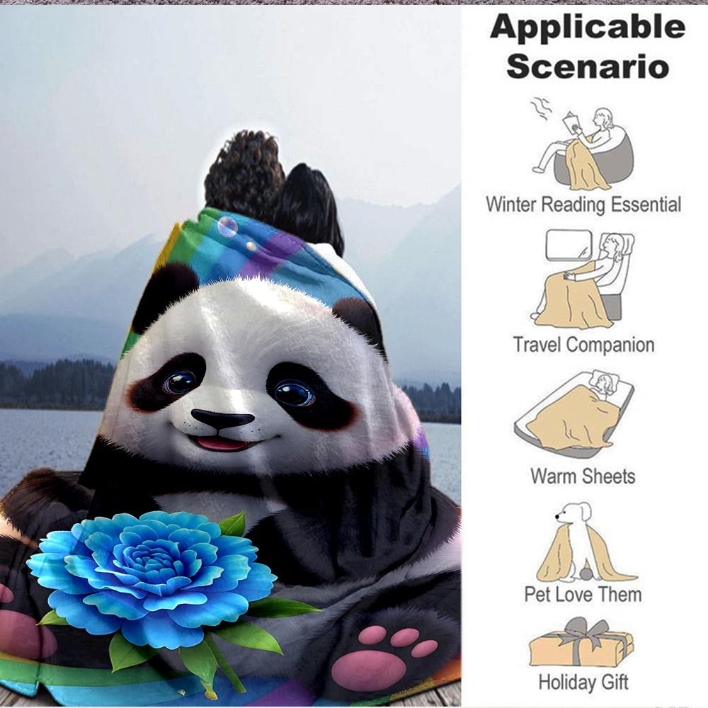1pc Panda Flower Decoration Blanket - Lightweight Flannel Fleece with Digital Printing, Soft Warm for Sofa, Travel, Camping, Office yy251018264