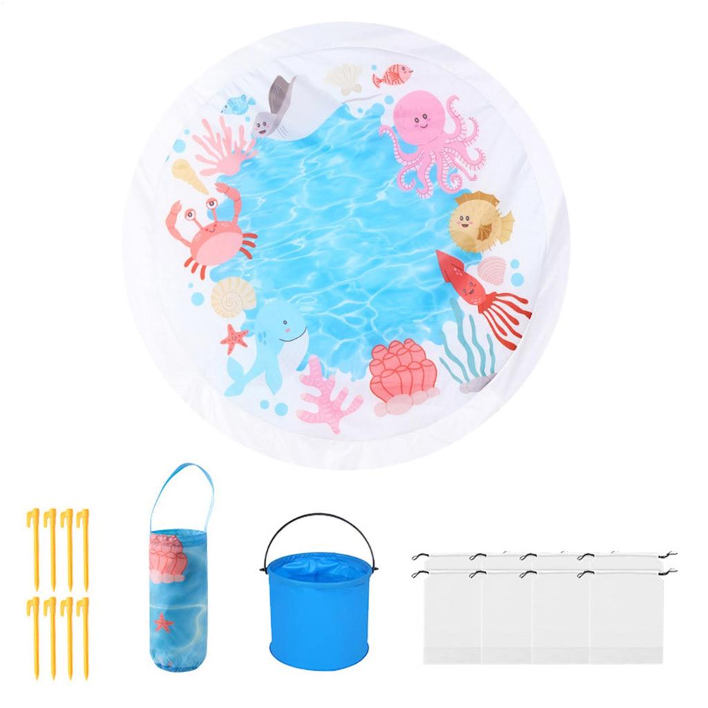 Beach Kiddie Pool Childs Beach Blanket Kiddie Pools with Water Bucket Foldable Beach Puddle Wading Pools Outdoor Summer Toy
