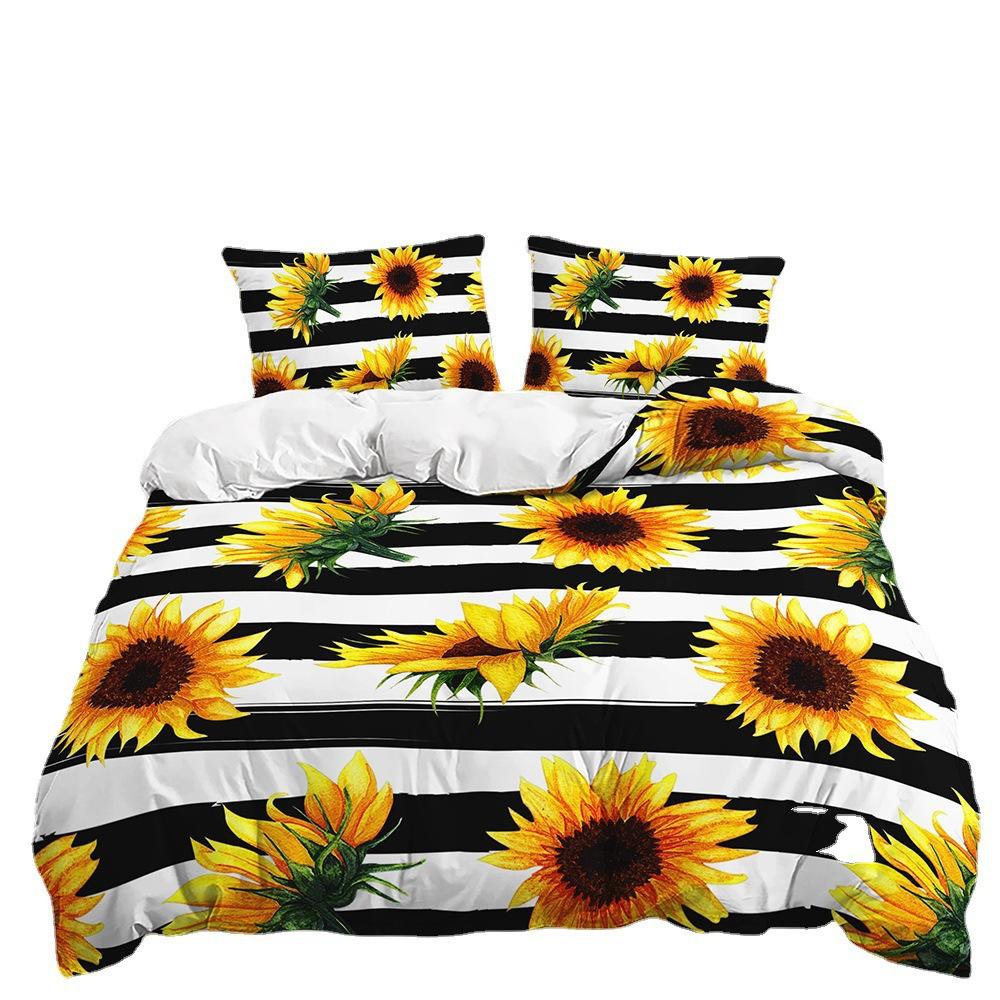 Quilt Cover Idyllic Sunflower Bed Cover Pillowcase Digital Printing Bedding Three-Piece Set