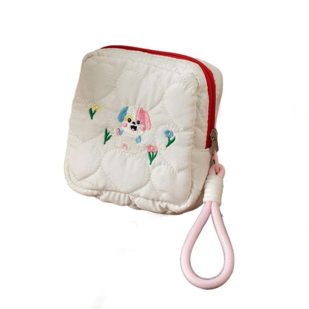 Large Capacity Embroidery Dog Cosmetic Bag Ins Style Coin Purse Cute Square Cosmetic Pouch  Outdoor