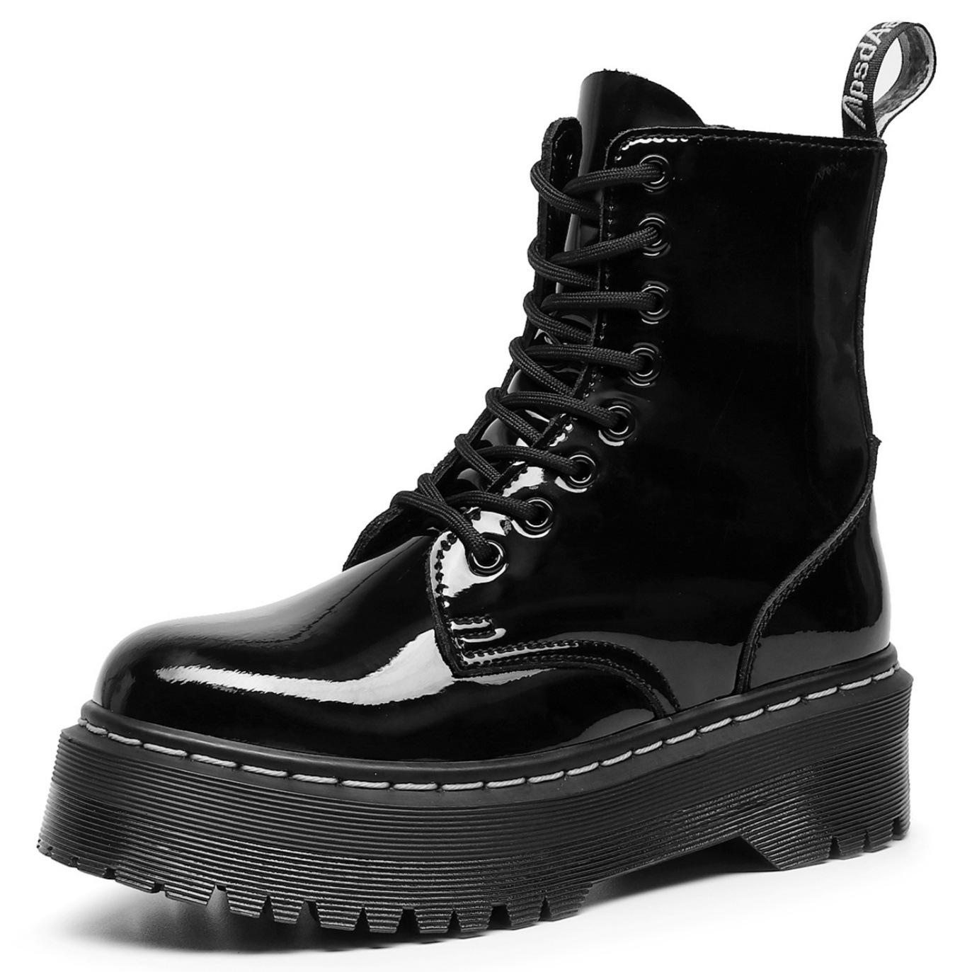 White line mirror European and American thick-soled 8-hole locomotive boots 1460 side zipper women's short boots muffin bottom tooling boots cm