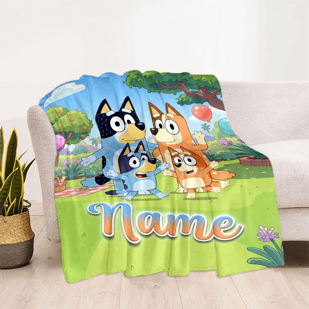 Bluey's Outdoor Fun Customize Your Name Blanket Multi-purpose Personalized Blanket Ultra-Soft Versatile for Bedding Livingroom Seaside Nap