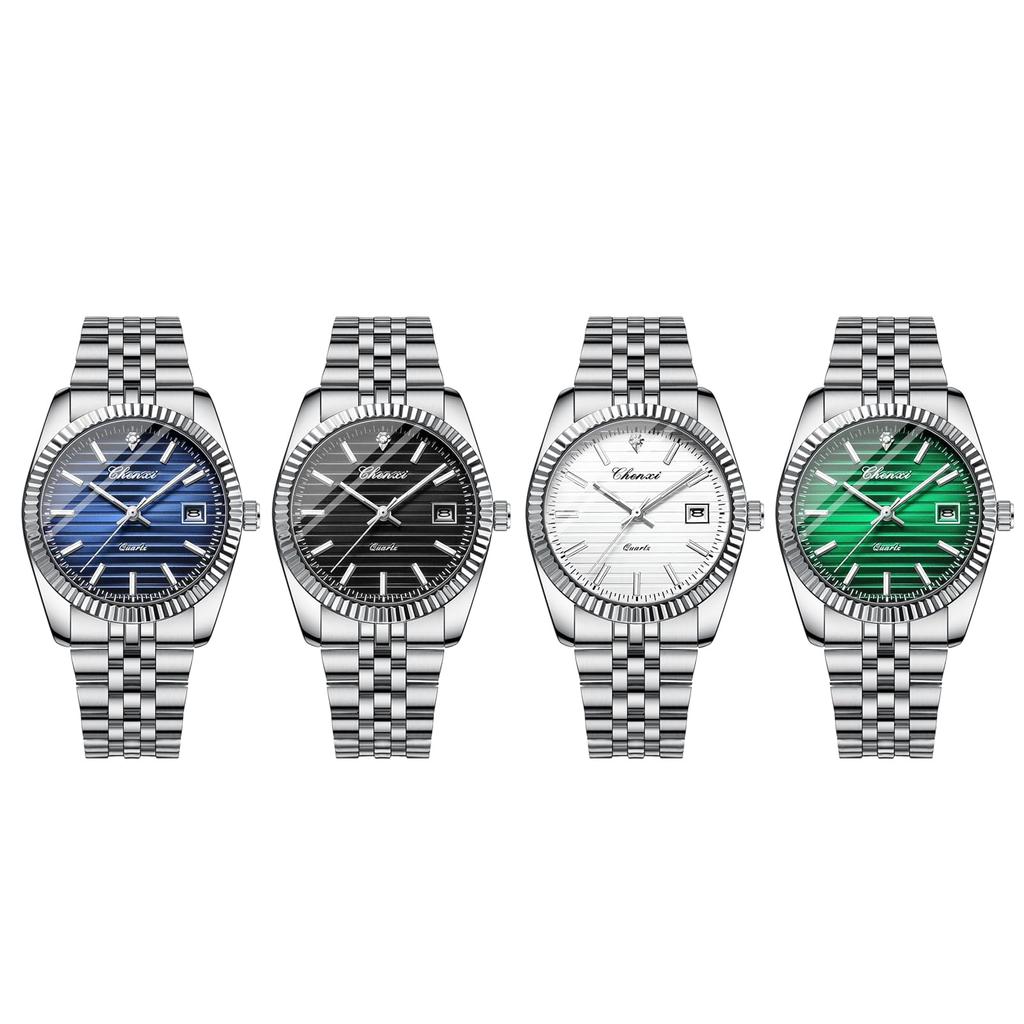 Stainless Steel Strap Analog Display Waterproof Watch with Calendar Stylish Quartz Casual and Business Silver Perfect Gift for Christmas Men's