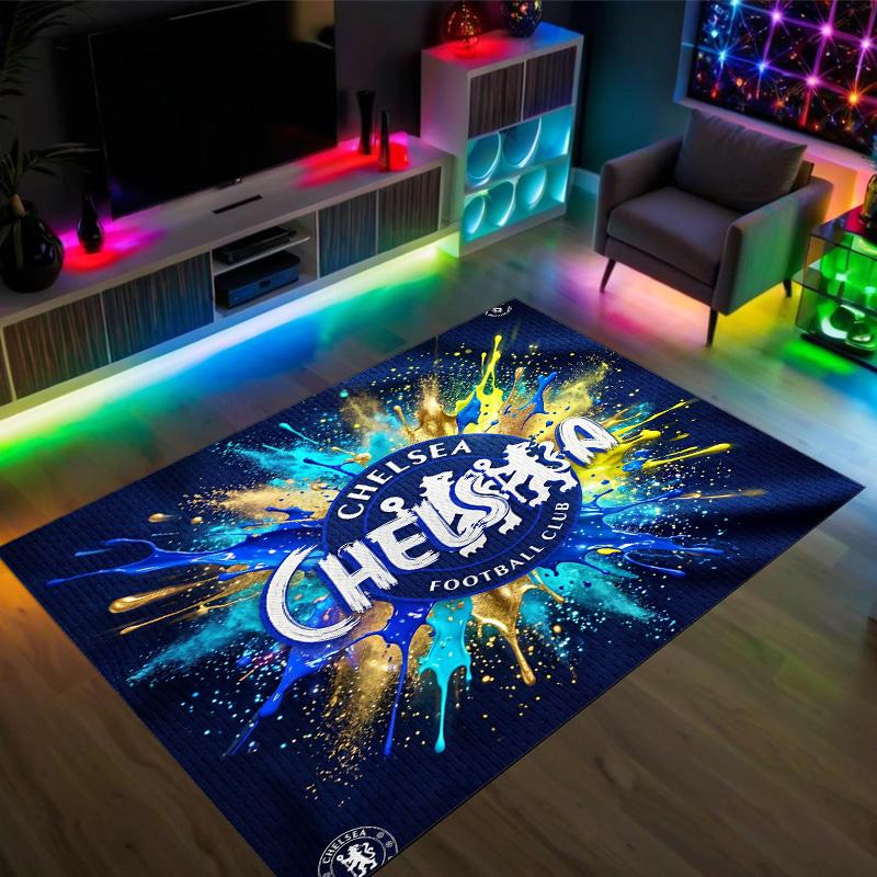 Chelsea FC Design Crystal Velvet Carpet Cozy Non?Slip Printed Rug For Bedroom Living Room Entrance