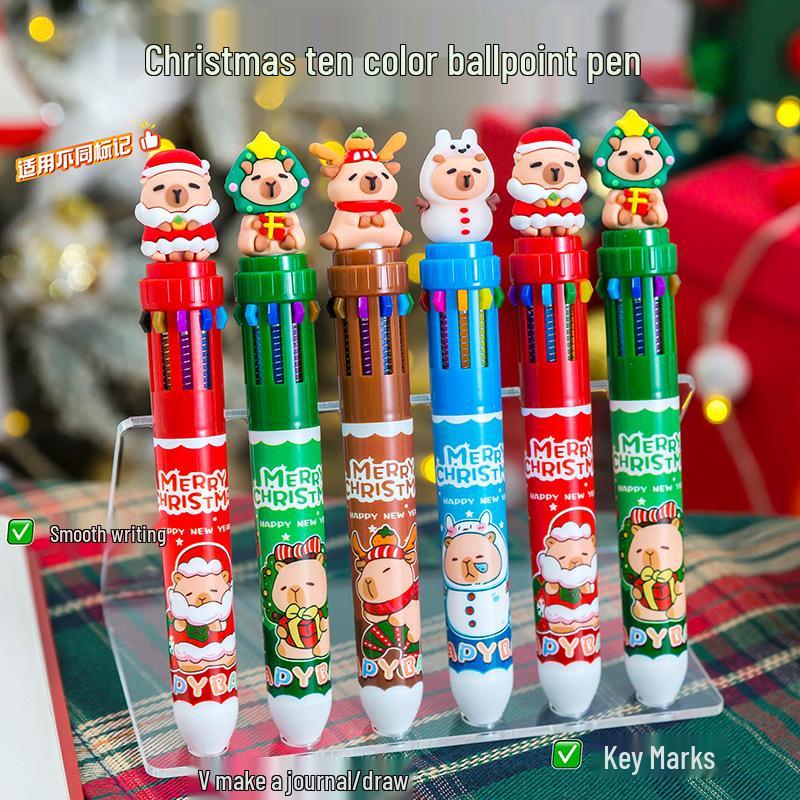 Christmas Capybara Multicolor Ballpoint Pen - Cute Student Journaling Gift