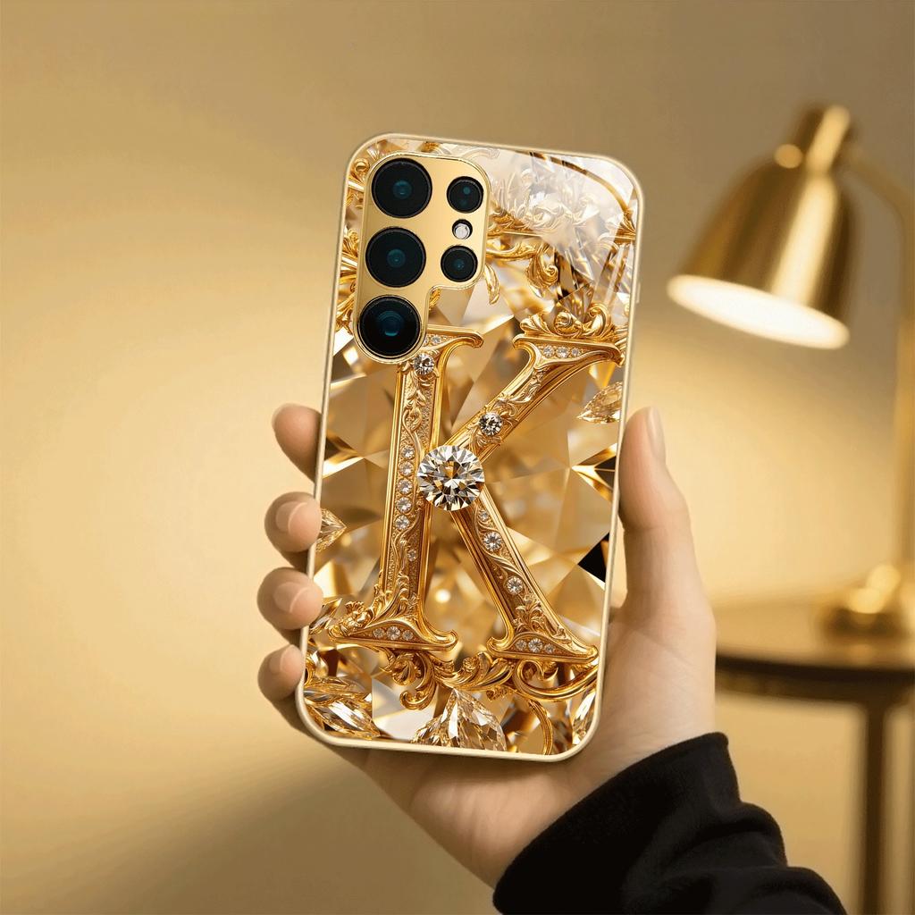 Gold-plated Tempered Glass Phone Case, Compatible Galaxy S26 S25 S24 S23 S22 Ultra Plus. Features Elegant Exquisite Engraving.