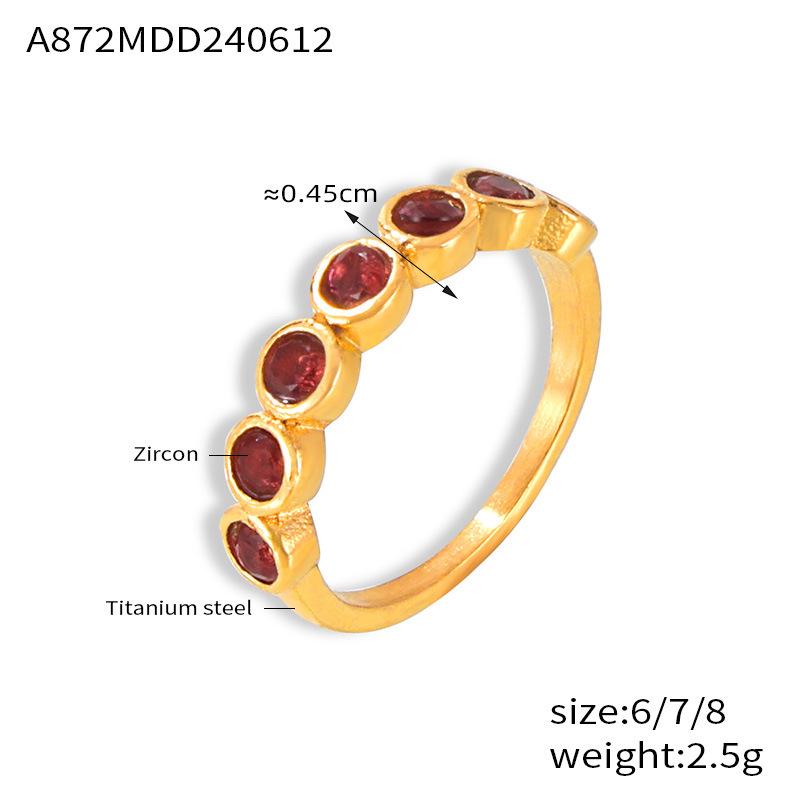 

French Elegance Titanium Steel 18K Gold-Plated Ring with Non-Fading Zircon - Fashionable Versatile Jewelry for Women Size 8