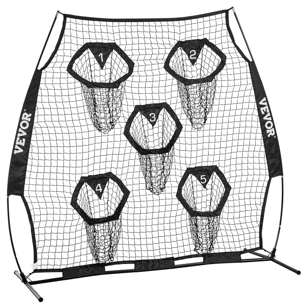 1828.8x1828.8mm Football Trainer Throwing Net, Training Throwing Target Practice Net with 5 Target Pockets, Knotless Net Includes Straps and Portable