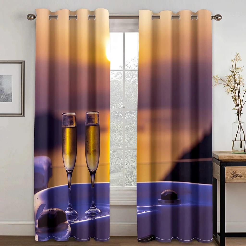 Urlaubsstil Vorhang Sea Island Strand Naturlandschaft Vorhänge für Schlafzimmer Wohnzimmer Hotel Heimdekor Fenster 2 Paneele