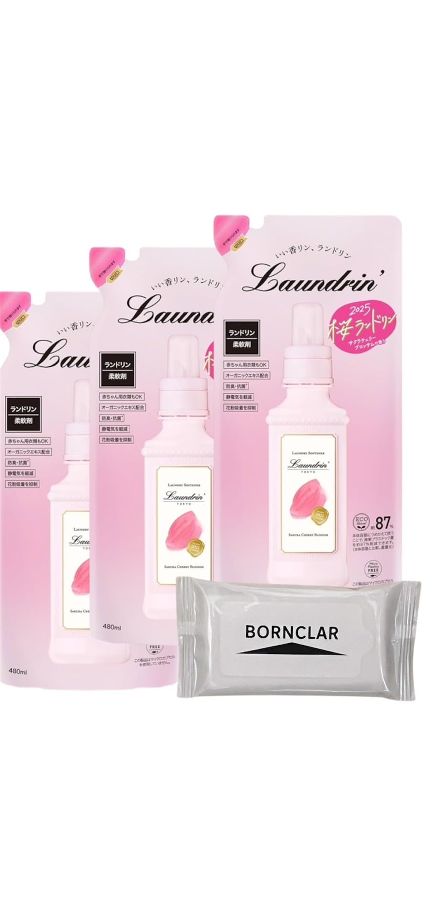 

Landrin Sakura Cherry Blossom 2025 Сменные блоки кондиционера для белья (480 мл х 3) с оригинальными влажными салфетками Bornclar