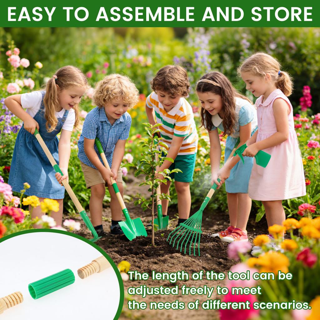 Set di 6/7 Pezzi Attrezzi da Giardinaggio per Bambini Attrezzi da Giardinaggio e Piantagione in Metallo Antiruggine con Manico in Legno Giocattolo Educativo per Bambini Piccoli per Giardino Esterno