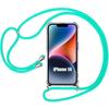 Protective Case - E.F.CONNECTION - for iPhone 14 - Reinforced Transparent - Shockproof - Turquoise Lanyard