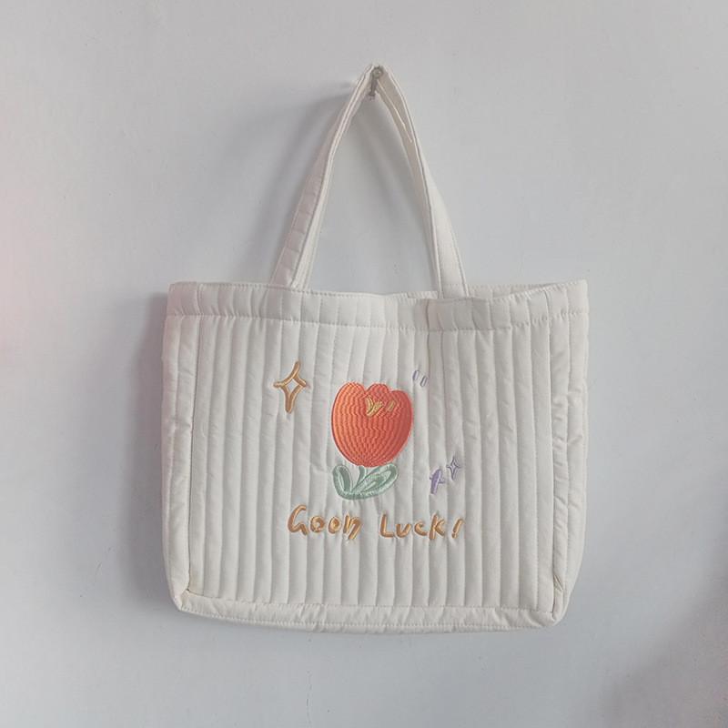 Trendy Polyester Tote Bag With Cute Embroidery Ideal For Daily Use And School