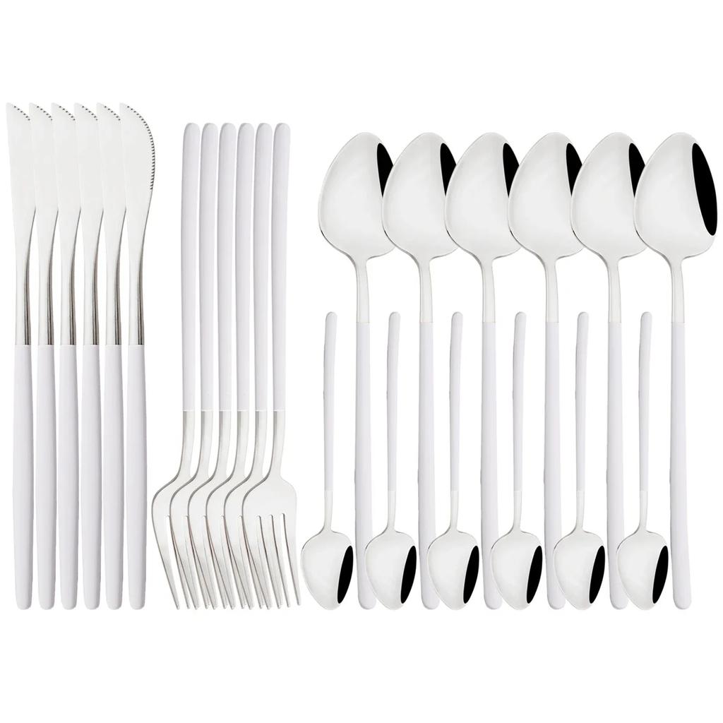 24Pcs Pink Gold Cutlery Set Knife Forks Coffee Spoon Tableware Set Mirror Flatware Stainless Steel Dinnerware Western Silverware