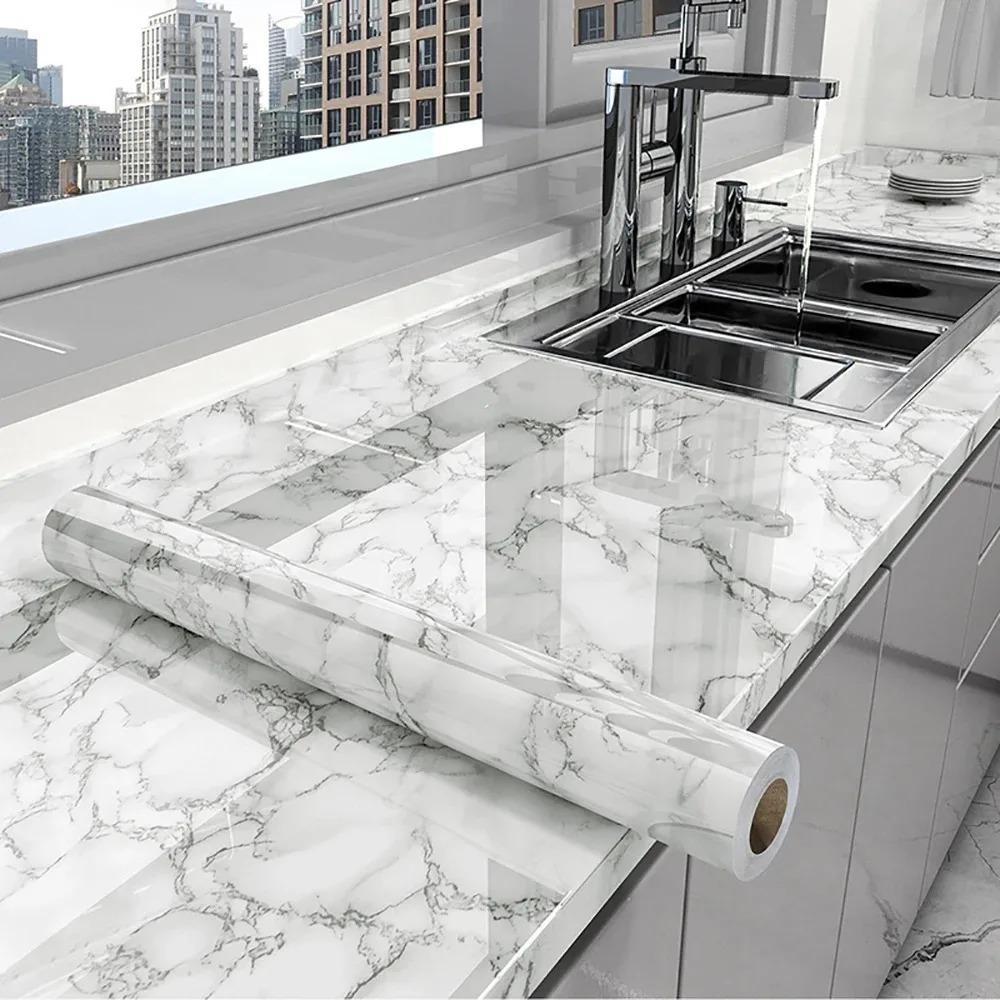 40cm Marble Vinyl Self Adhesive Wallpaper Waterproof Contact Paper PVC Wall Stickers for Kitchen Livingroom Home Decorative Film