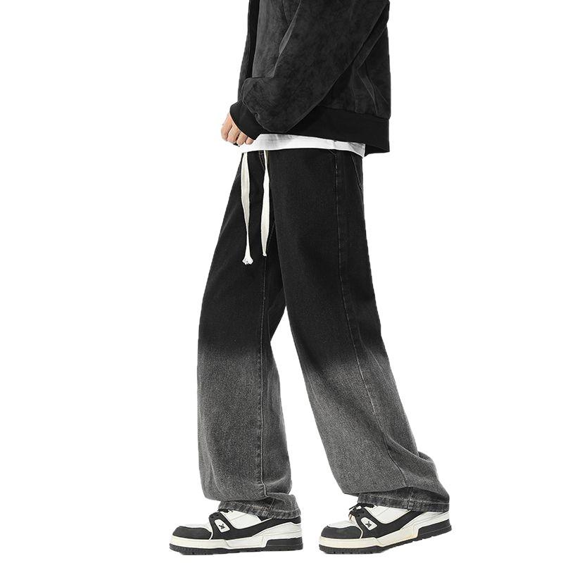 Autumn and winter new Hong Kong style wide legs Europe and the United States gradually change color loose straight jeans men trendy MEN
