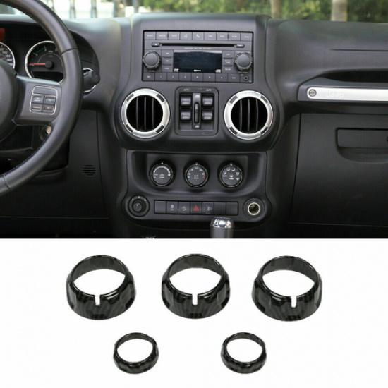 Carbon Fiber AC Switch Volume Button Trim Ring Knob Covers for Jeep Wrangler JK