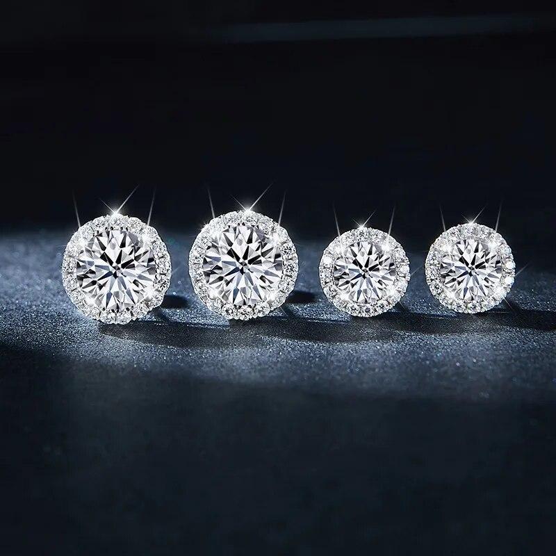 Round Cut 1.0CT Certified Moissanite Earrings for Women 925 Silver D Color Moissanite Ear Studs Party Fine Jewelry