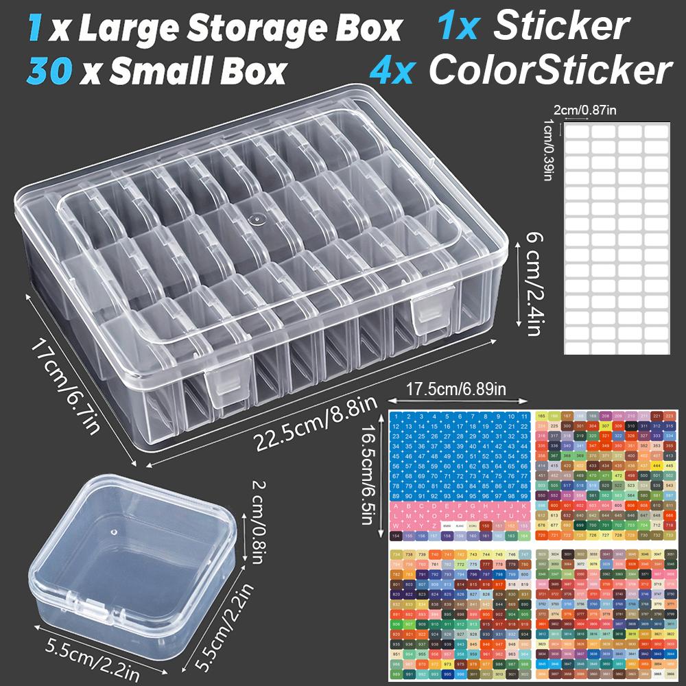 

30 Grids 5D Diamond Painting Storage Box With 447 DMC Color Sticker Diamond Embroidery Tool Accessories Storage Box
