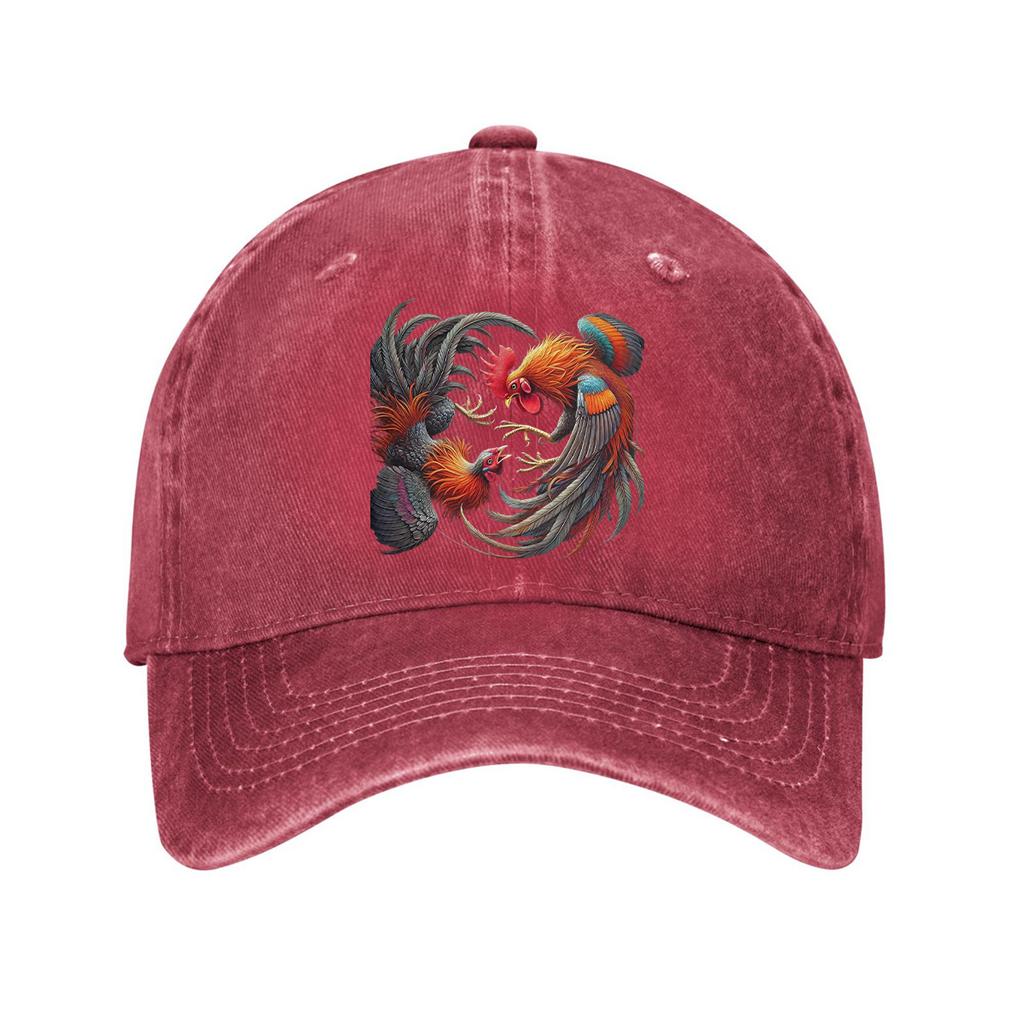 Rooster Fight Graphic Print Adjustable Denim Baseball Cap Casual Curved Brim Dad Hat for Outdoor Unisex