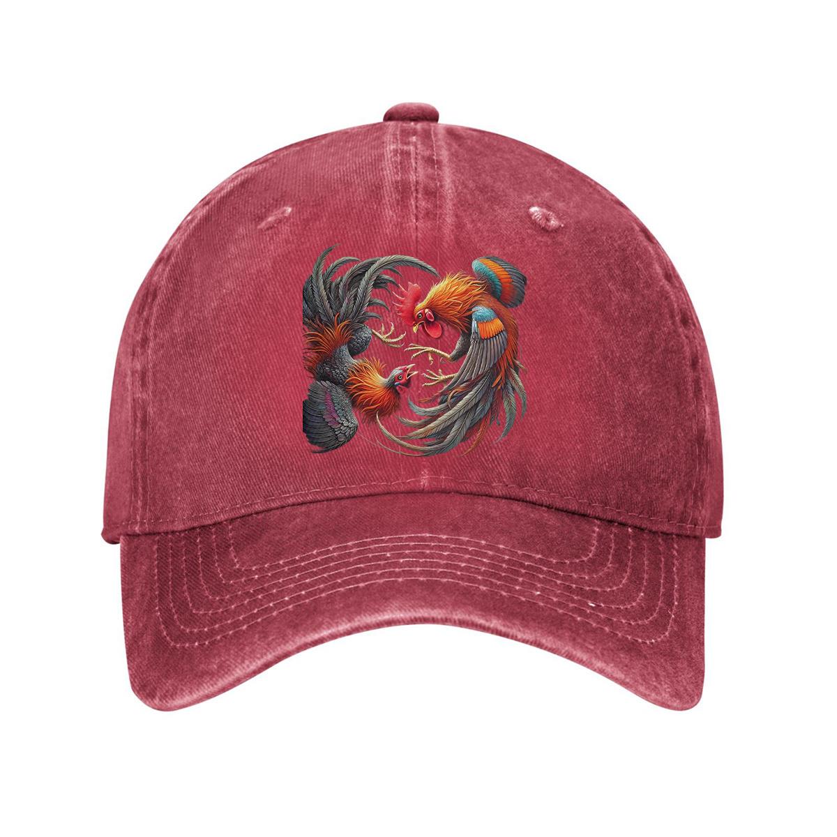 

Rooster Fight Graphic Print Adjustable Denim Baseball Cap Casual Curved Brim Dad Hat for Outdoor Unisex One Size