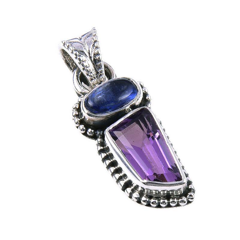 Natural Pink Amethyst, Kyanite 925 Solid Sterling Silver Pendant 1.25'' N5D76