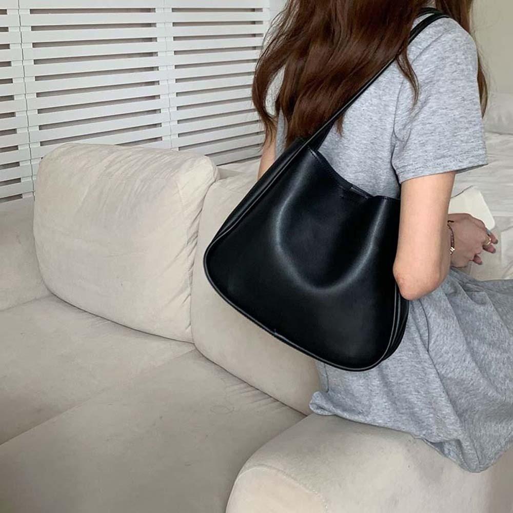 Elegant Solid Color Handbag Anti-splash Water French Underarm Bag Shopping Soft PU Tote Bag Work