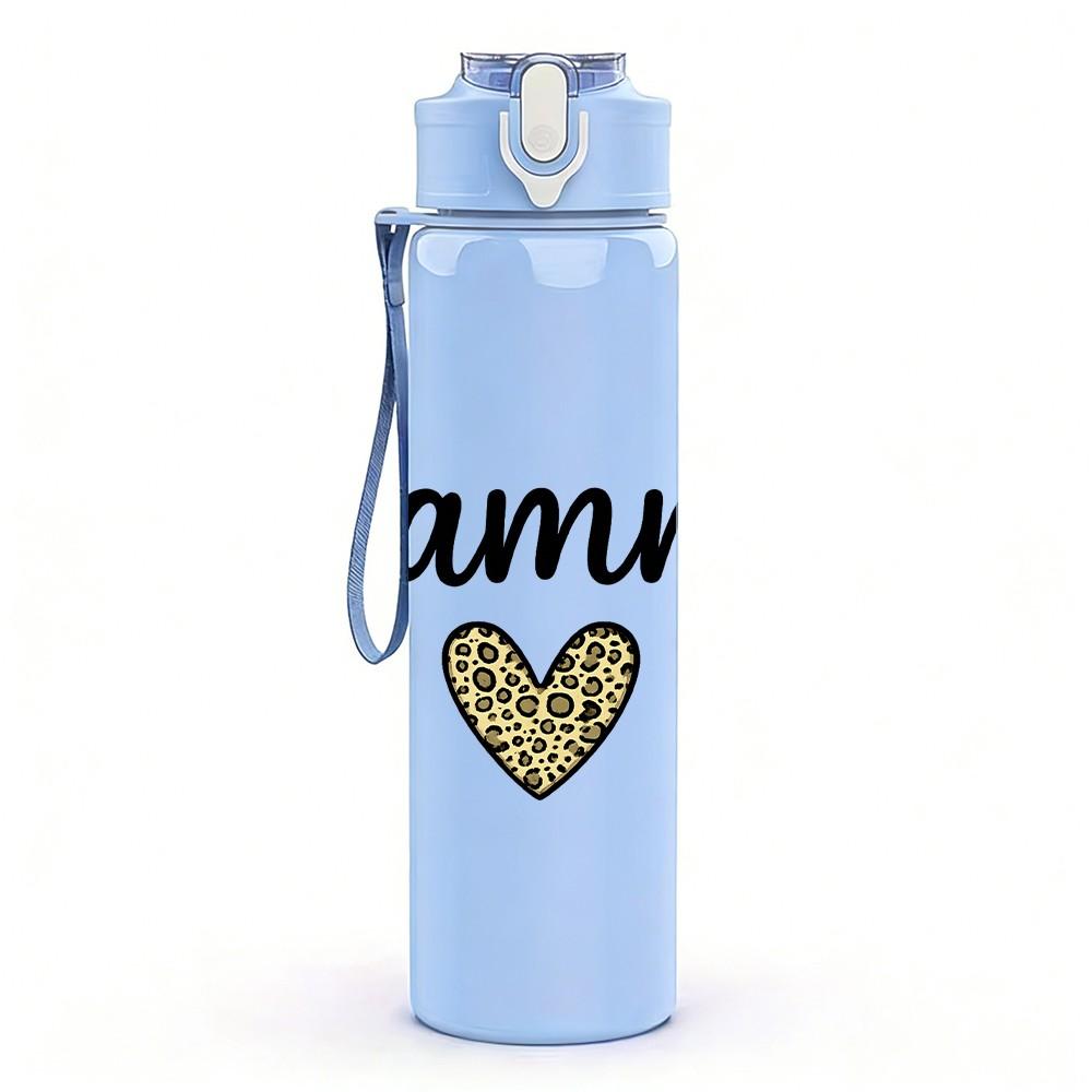 1PC Grammy Heart Letter 750ml Color Plastic Sports Water Bottle Leakproof Flip Straw Lid Suitable for Sports Office Home Use